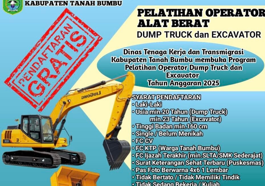 Disnakertrans Tanbu Buka Pelatihan Gratis Operator Dump Truck dan Excavator